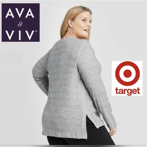 Ava & Viv Gray V-neck Pullover Lightweight Oversized Sweater Size 2X NWT - Picture 1 of 8